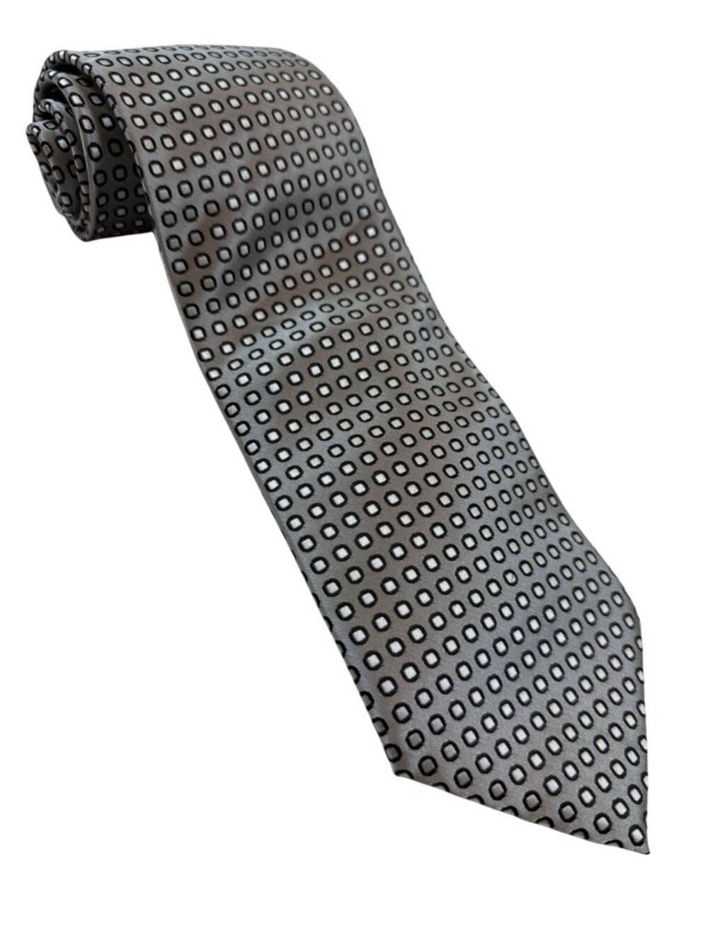 Ferrecci Silver Black Tie Geometric Squares Pattern Silk 100% Italy (CC1063)